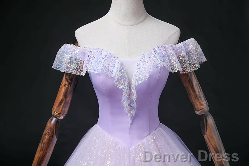 Lavender Tulle Sweetheart Off Shoulder Formal Dress, Long Party Dress Prom Dress
