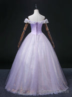 Lavender Tulle Sweetheart Off Shoulder Formal Dress, Long Party Dress Prom Dress