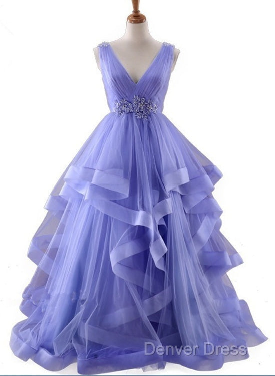 Lavender Tulle V-Neckline Layers Long Sweet 16 Dresses, Light Purple Prom Dresses Party Dresses Secondary image