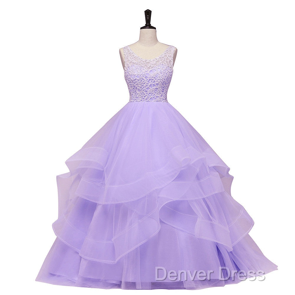 Lavender Tulle With Lace Ruffled Long Formal Gown, Ball Gown Sweet 16 Dresses Secondary image