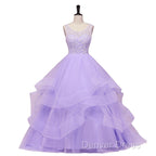 Lavender Tulle With Lace Ruffled Long Formal Gown, Ball Gown Sweet 16 Dresses