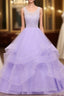Lavender Tulle With Lace Ruffled Long Formal Gown, Ball Gown Sweet 16 Dresses