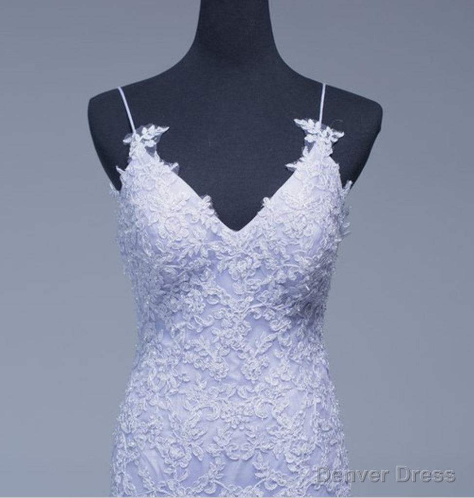 Lavener Tulle with Lace Sheath Spaghetti Straps Prom Dress, Long Prom Dresses