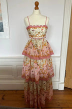 Orange Fashion Sweet Floral Layered Lace Long Prom Dress Prom Gowns Garden Prom Dresses