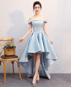 Light Blue High Low Lace Prom Dress