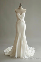 Light Apricot Simple Mermaid Sweetheart Neck Wedding Dress Chiffon Long Prom Dresses