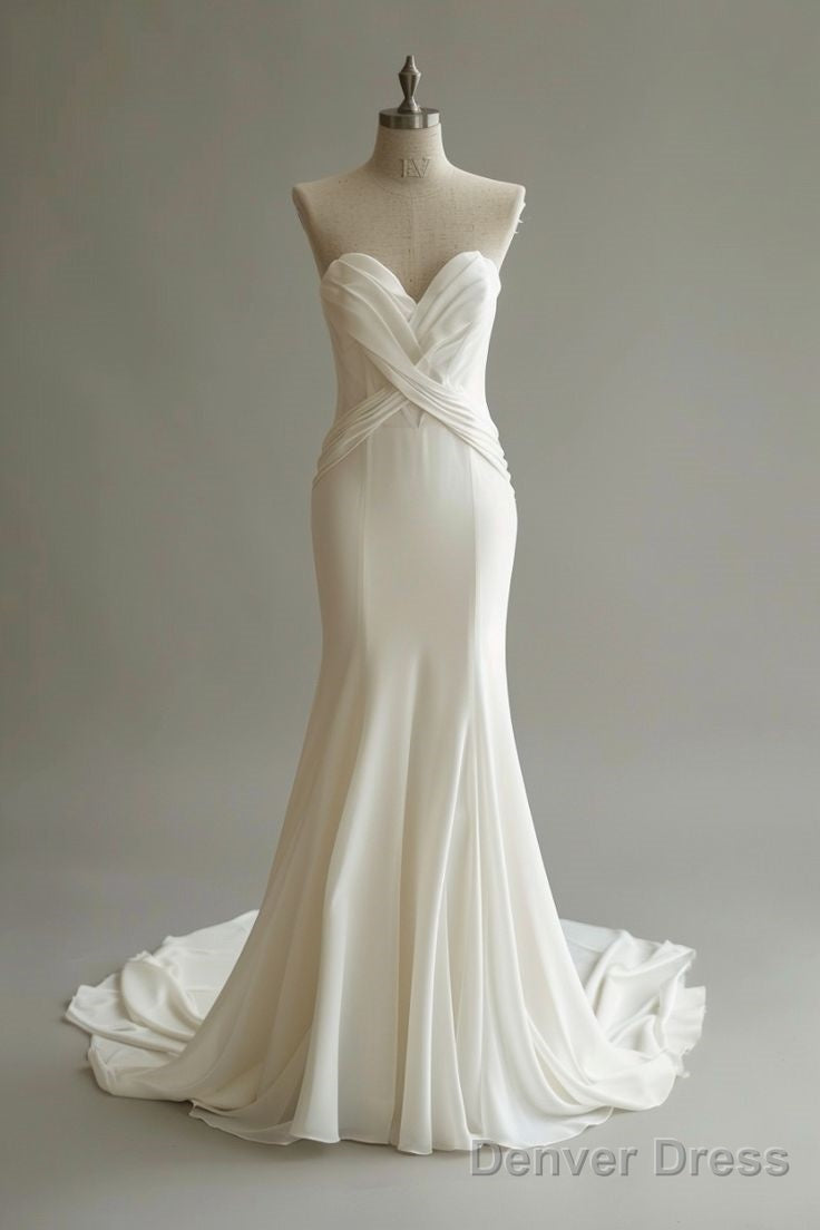 Light Apricot Simple Mermaid Sweetheart Neck Wedding Dress Chiffon Long Prom Dresses