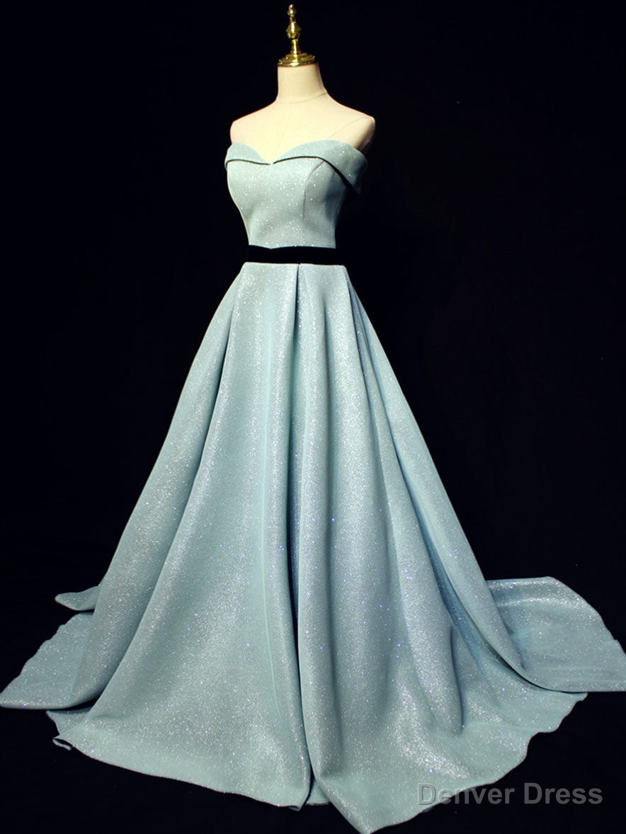 Light Blue A Line Long Prom Dress, Blue Prom Dresses