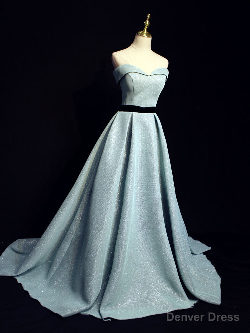 Light Blue A Line Long Prom Dress, Blue Prom Dresses