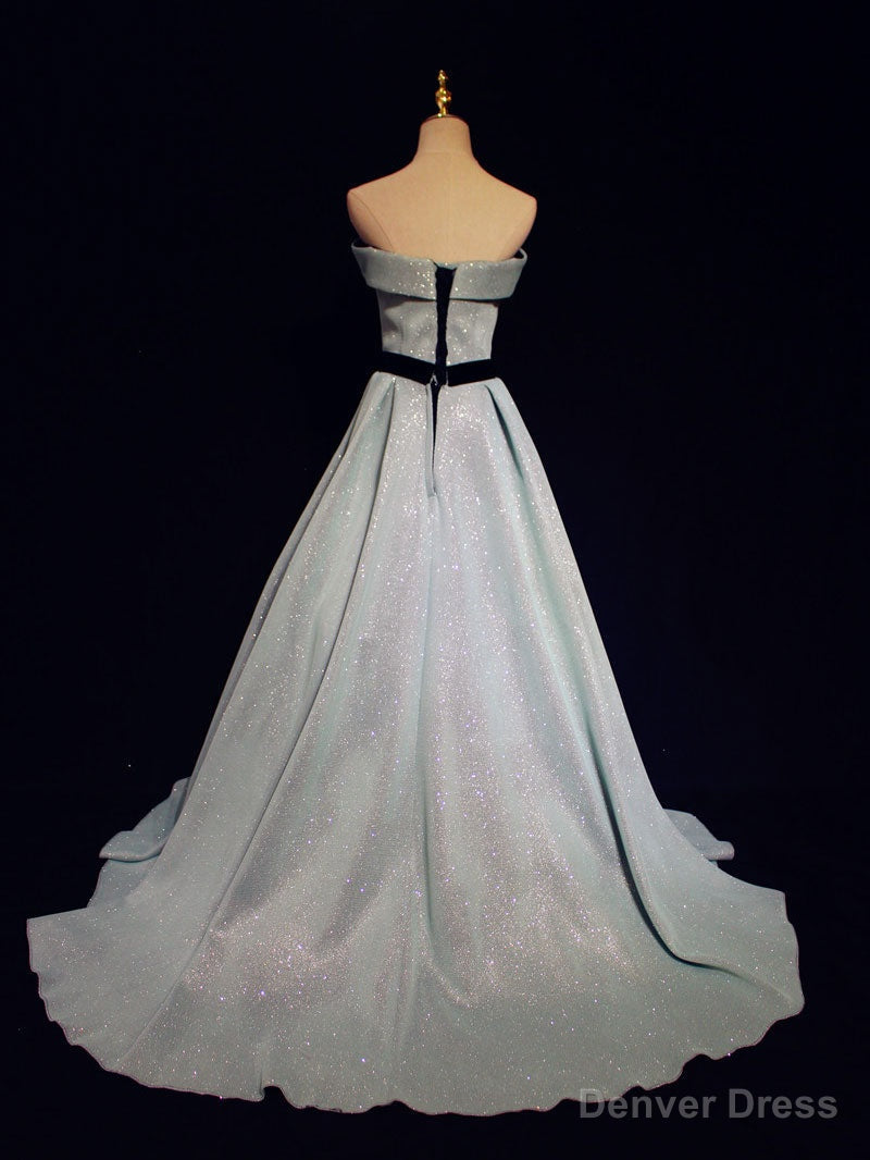 Light Blue A Line Long Prom Dress, Blue Prom Dresses – Denver Dress