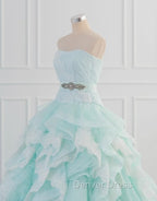 Light Blue A-Line Strapless Tulle Lace Long Prom Dresses Vintage Wedding Dresses