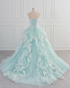 Light Blue A-Line Strapless Tulle Lace Long Prom Dresses Vintage Wedding Dresses