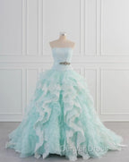 Light Blue A Line Strapless Tulle Lace Long Prom Dress Vintage Wedding Dresses