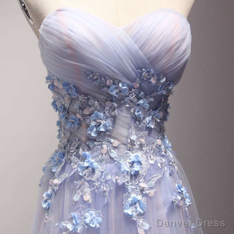 Light Blue and Pink Charming Sweetheart Lace Prom Dress , Prom Dresses , Prom Gown