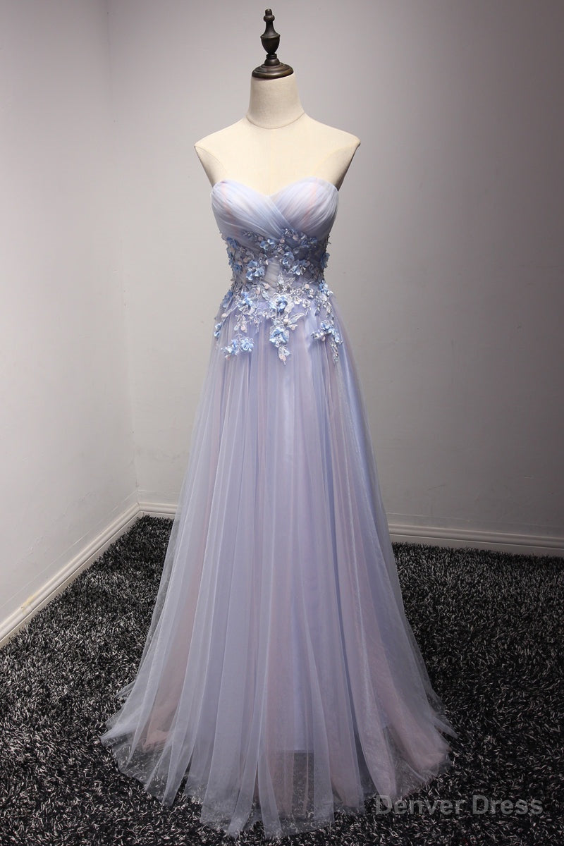 Light Blue and Pink Charming Sweetheart Lace Prom Dress , Prom Dresses , Prom Gown