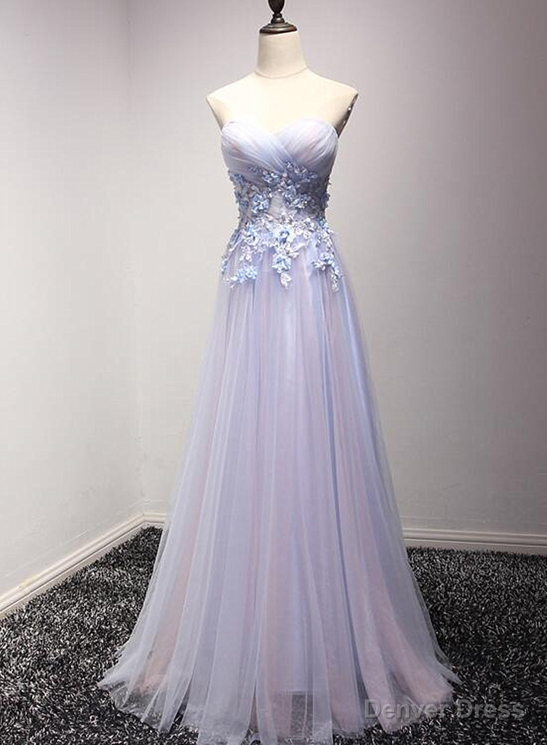 Light Blue and Pink Charming Sweetheart Lace Prom Dress , Prom Dresses , Prom Gown