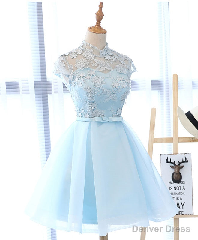 Light Blue Applique Short Prom Dress, Blue Homecoming Dresses Secondary image