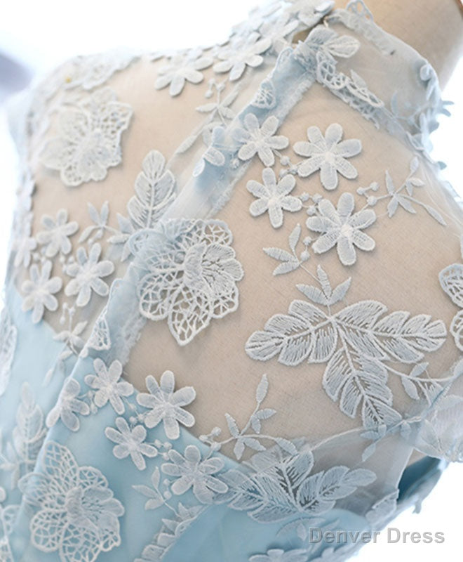 Light Blue Applique Short Prom Dress, Blue Homecoming Dresses