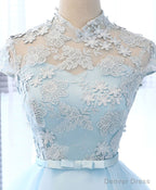 Light Blue Applique Short Prom Dress, Blue Homecoming Dresses
