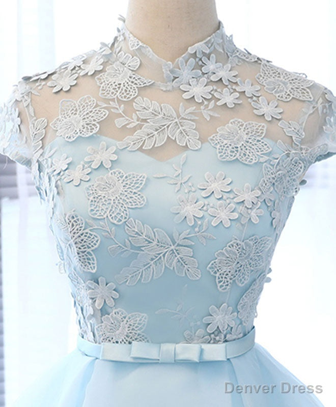 Light Blue Applique Short Prom Dress, Blue Homecoming Dresses