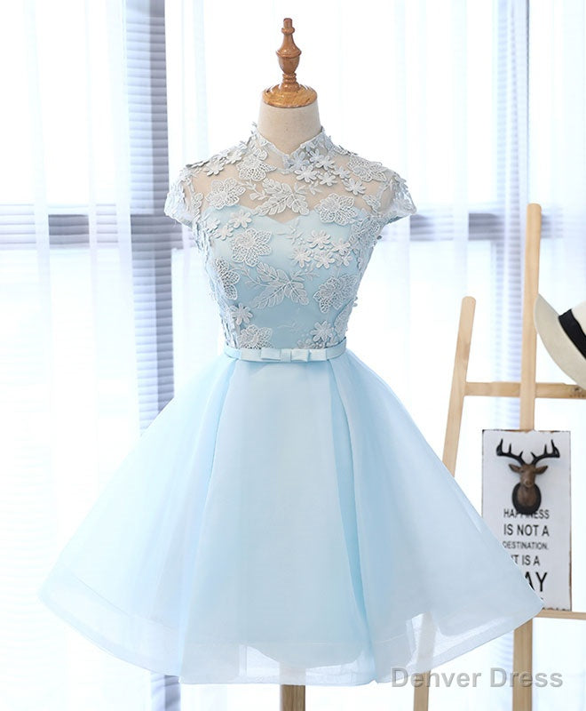Light Blue Applique Short Prom Dress, Blue Homecoming Dress Main image