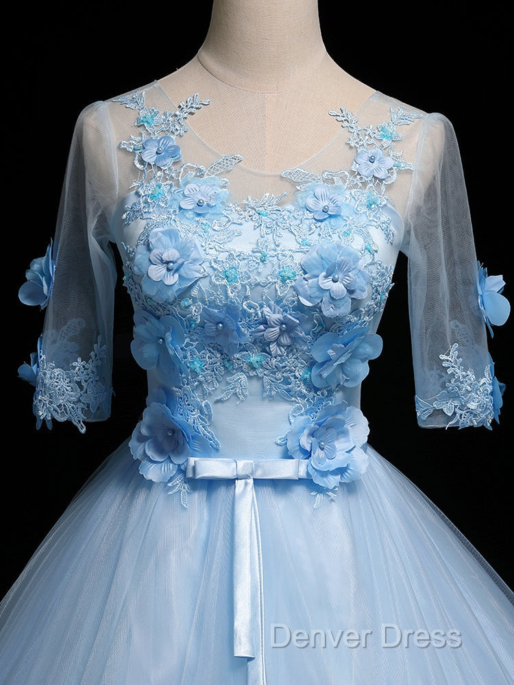 Light Blue Ball Gowns With Sleeves Prom Dress, Blue Sweet 16 Dresses Secondary image