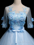 Light Blue Ball Gowns With Sleeves Prom Dress, Blue Sweet 16 Dresses