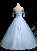 Light Blue Ball Gowns With Sleeves Prom Dress, Blue Sweet 16 Dresses