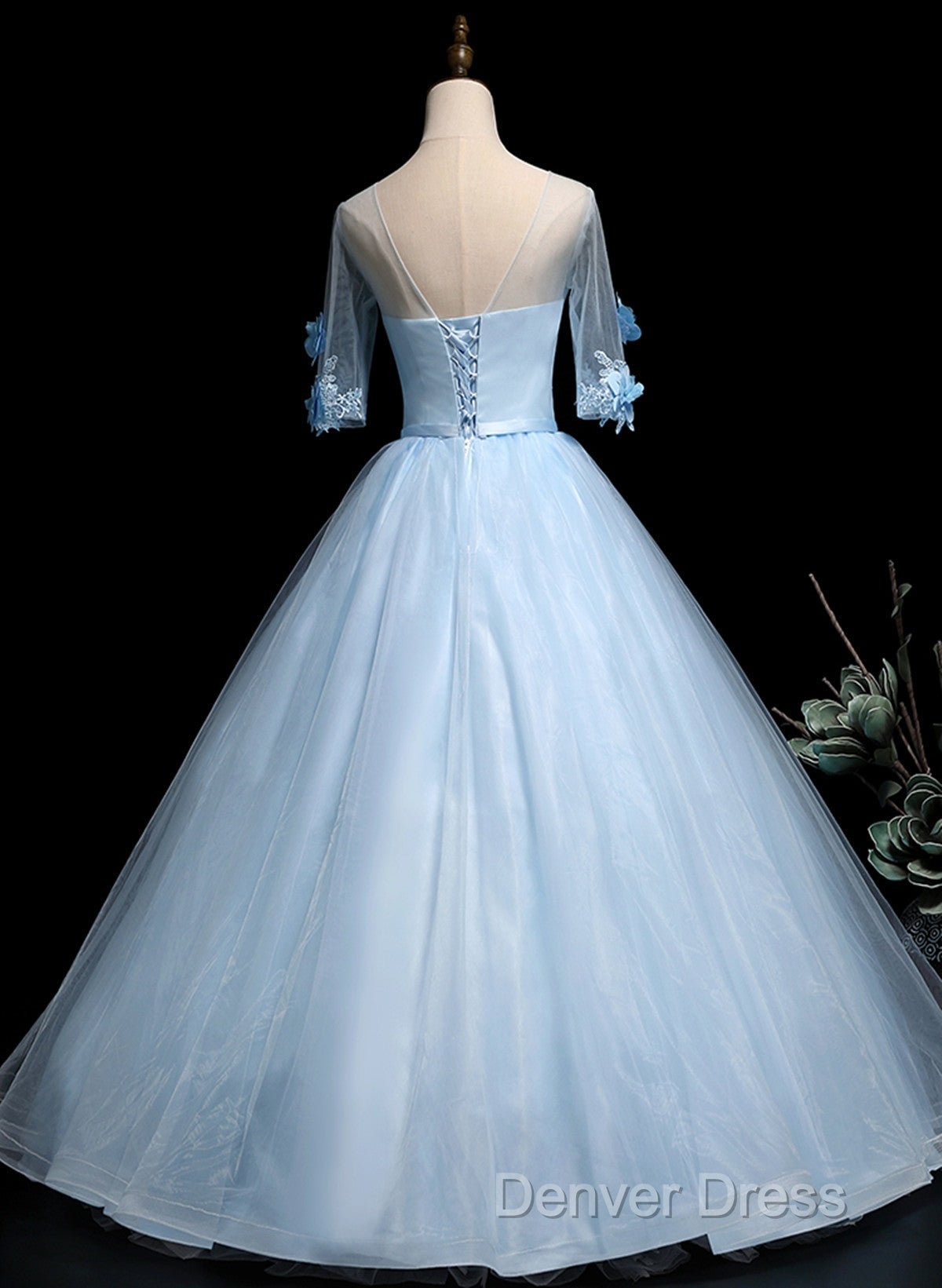 Light Blue Ball Gowns With Sleeves Prom Dress, Blue Sweet 16 Dresses