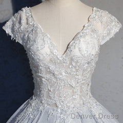 Light Blue Cap Sleeves Lace Top Ball Gown Sweet 16 Gown, Light Blue Prom Dress Formal Dress