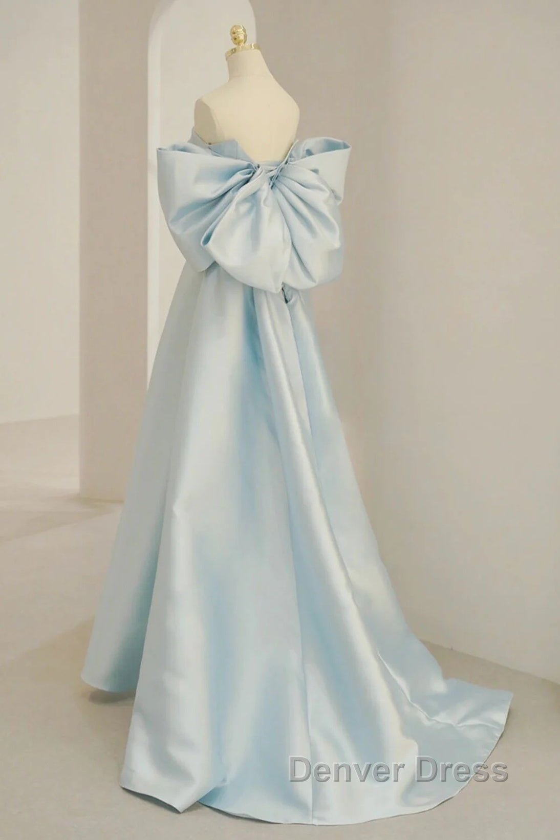Light Blue Chic Satin Off Shoulder Long Party Dresses, A-Line Light Blue Formal Dresses