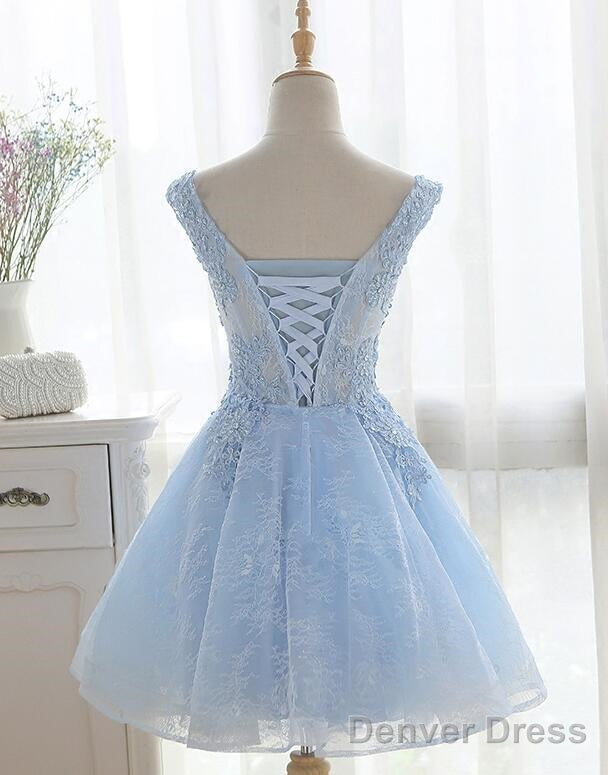 Light Blue Cute V Neckline Lace Short Prom Dress, Lace Prom Dress, Lace Prom Dresses Secondary image