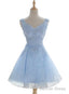 Light Blue Cute V Neckline Lace Short Prom Dress, Lace Prom Dress, Lace Prom Dresses
