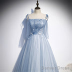 Light  Blue Glitter Spaghetti Straps Formal Dress,  Lace Up Back Wedding Dress Glitter Tulle Prom Dresses