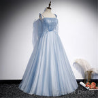 Light  Blue Glitter Spaghetti Straps Formal Dress,  Lace Up Back Wedding Dress Glitter Tulle Prom Dresses