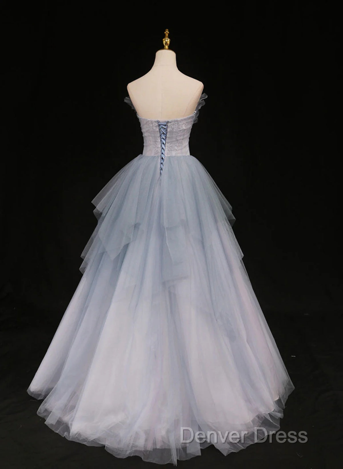 Light Blue Gradient Tulle With Beaded Long Formal Dresses, Light Blue Long Prom Dresses Secondary image