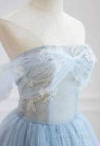 Light Blue High Low Tulle Sweetheart Prom Dress, Light Blue Homecoming Dresses