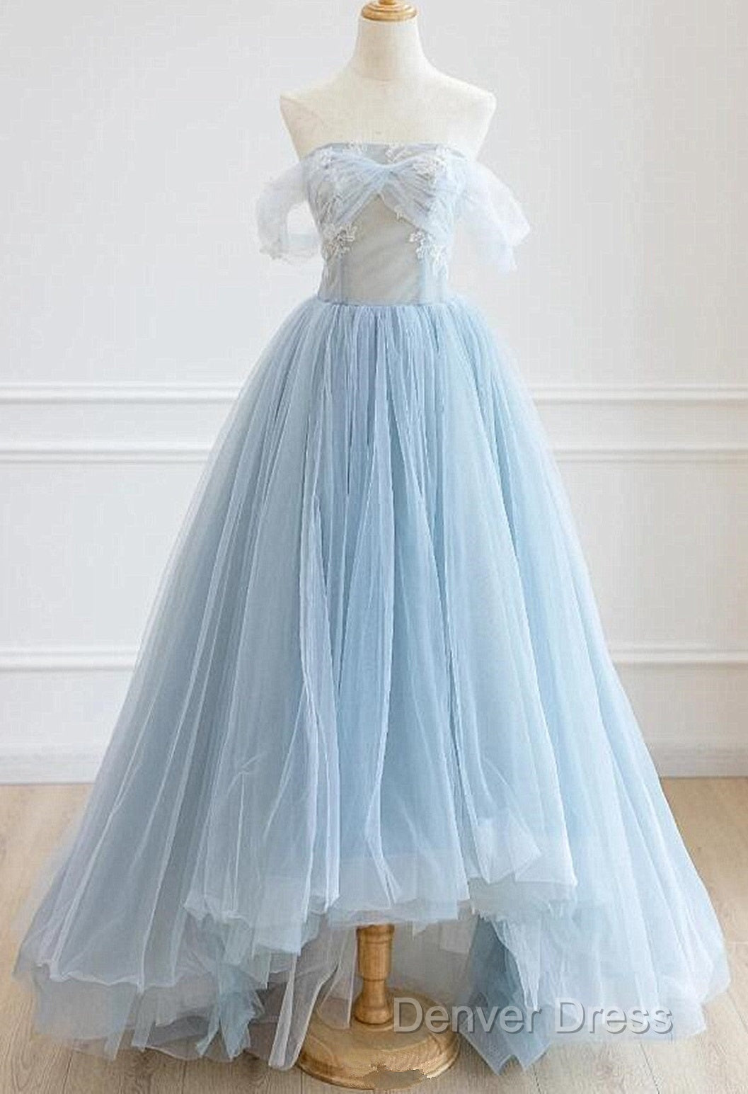 Light Blue High Low Tulle Sweetheart Prom Dress, Light Blue Homecoming Dresses Main image
