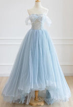 Light Blue High Low Tulle Sweetheart Prom Dress, Light Blue Homecoming Dresses