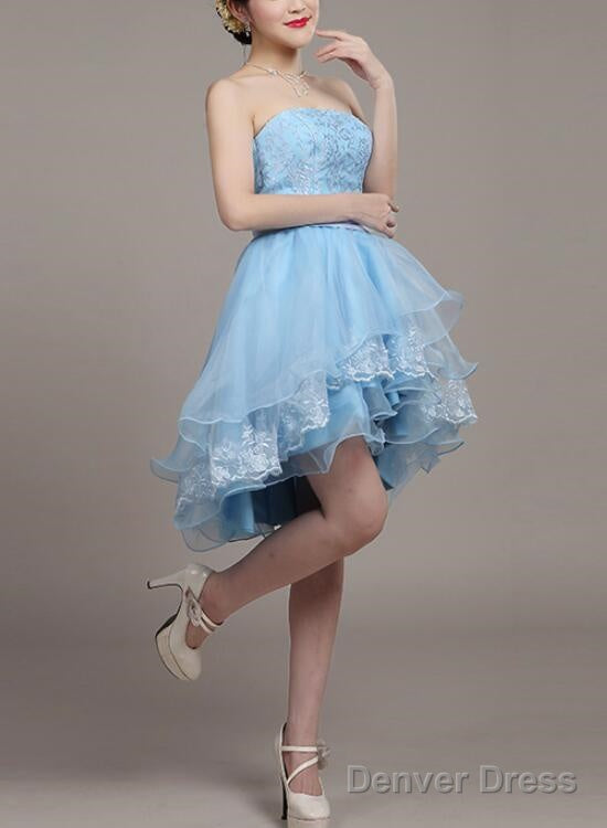 Light Blue Lace And Organza High Low Dress, High Low Prom Dress, Cute Teen Dresses Secondary image
