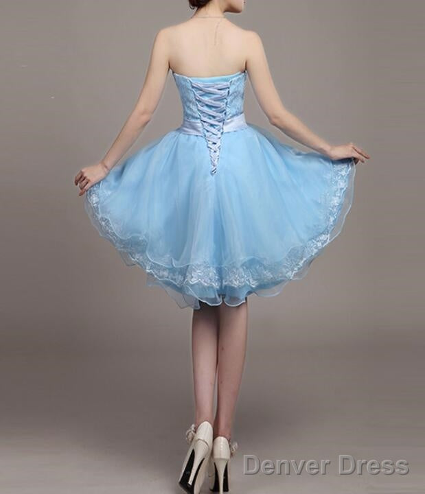 Light Blue Lace And Organza High Low Dress, High Low Prom Dress, Cute Teen Dresses