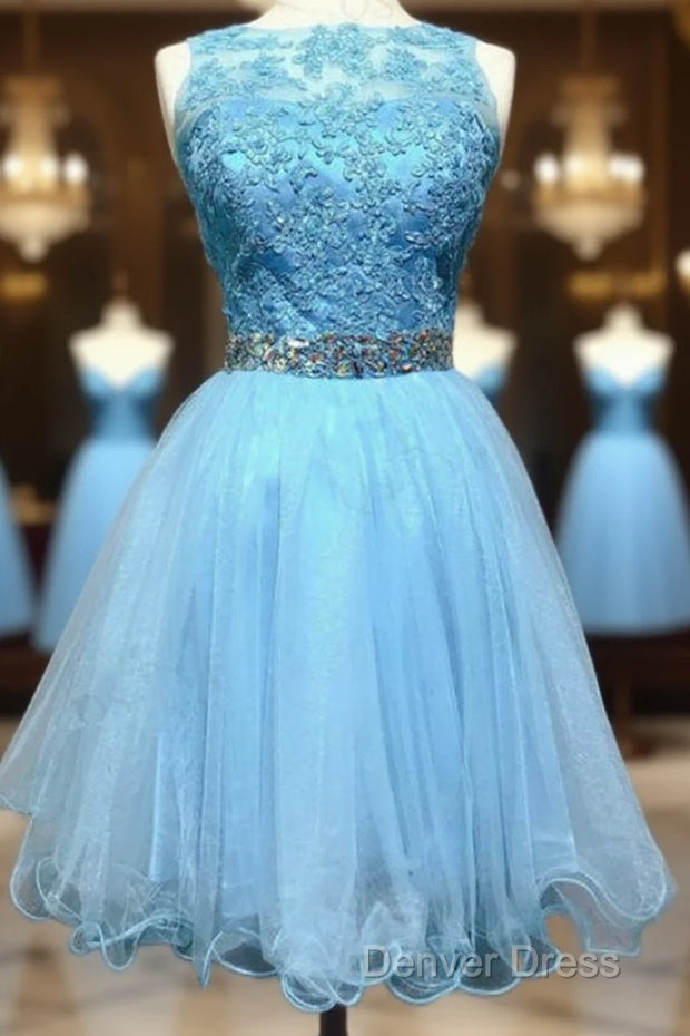 Light Blue Lace Appliques Short Homecoming Dresses Main image