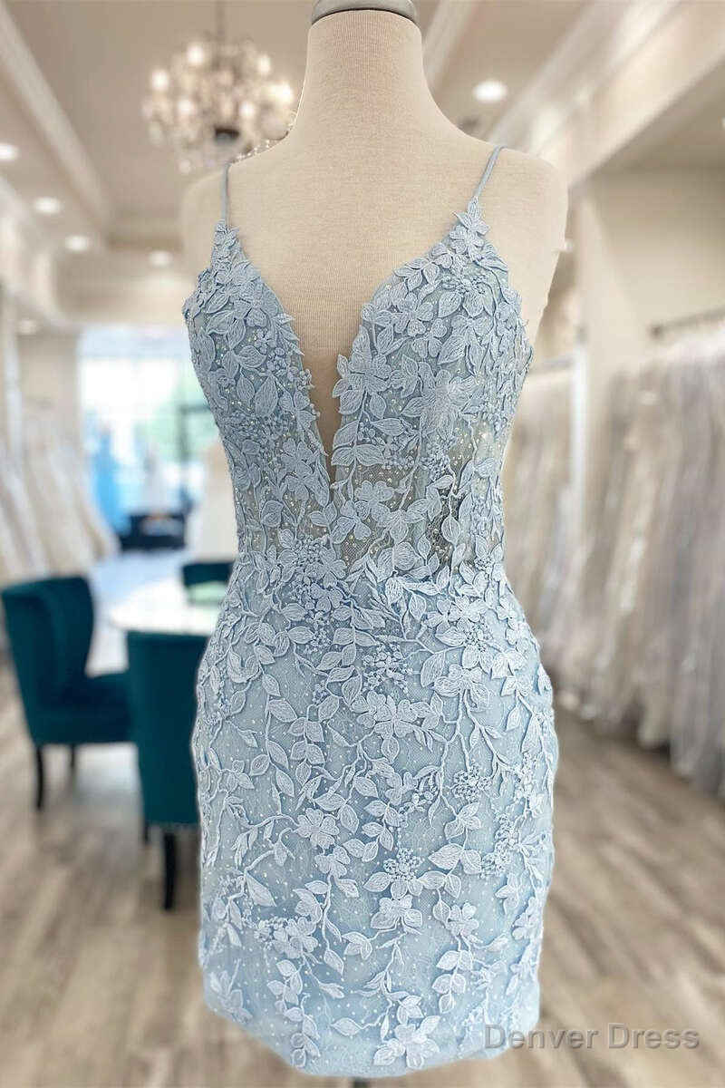Light Blue Lace Homecoming Dress Dinner Dresses Prom Short Main image
