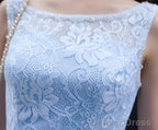Light Blue Lace Knee Length Round Neckline Party Dress, Charming Blue Prom Dress