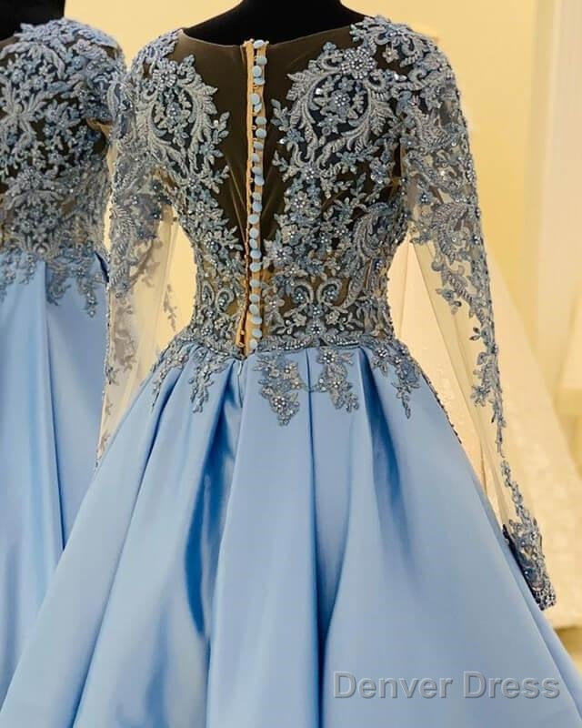 Light Blue Lace Long Sleeve Homecoming Dresses