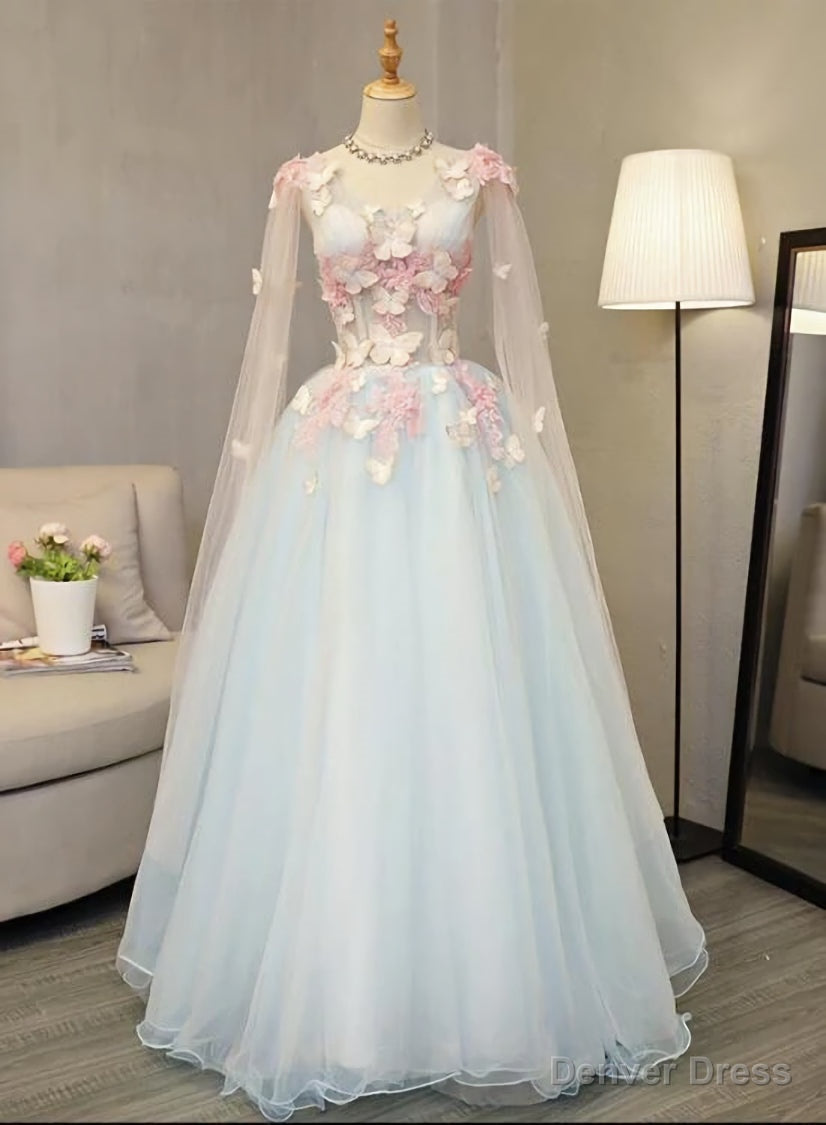 Light Blue Long Prom Dress Prom Dress, Unique Blue Prom Dresses Gowns