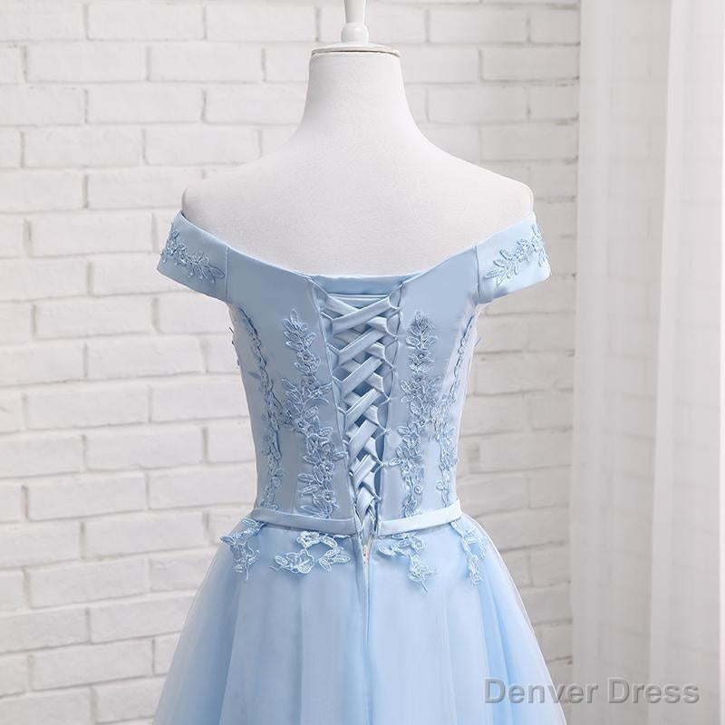Light Blue Off Shoulder Tulle Prom Dress, Blue Homecoming Dresses
