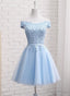 Light Blue Off Shoulder Tulle Prom Dress, Blue Homecoming Dresses