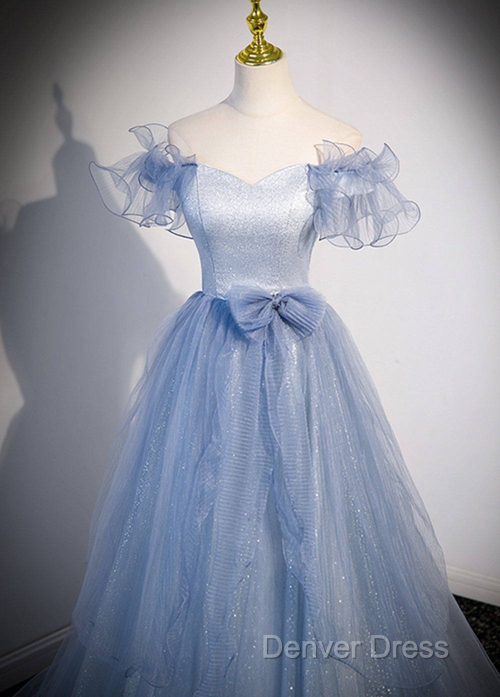 Light Blue Off Shoulder Tulle Sweetheart Formal Dresses, Light Blue A-Line Prom Dresses Secondary image