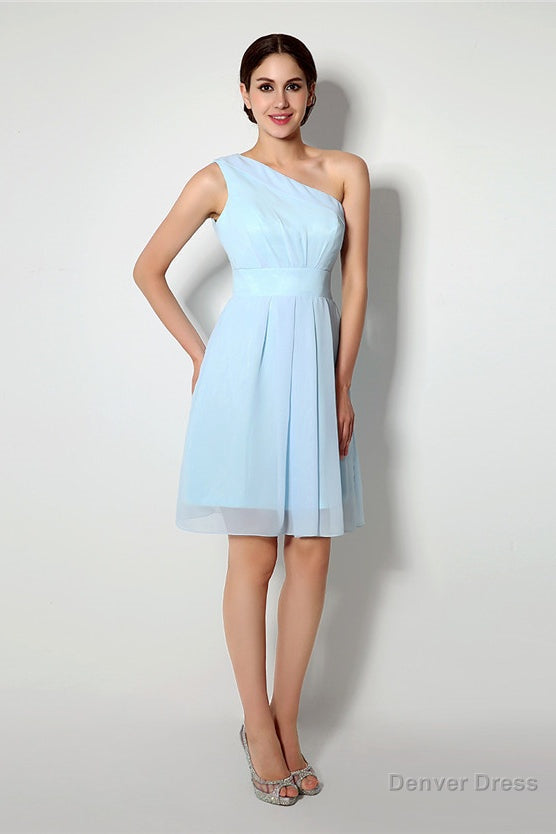 Light Blue One Shoulder Chiffon Knee Length Homecoming Dresses Secondary image